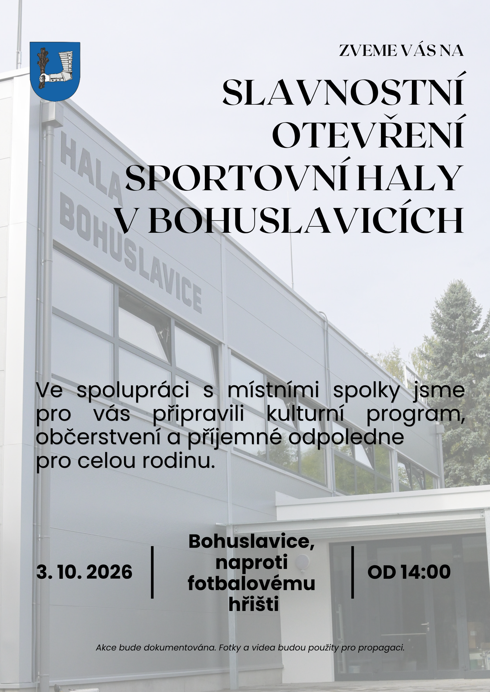 Zveme vás na slavnostní otevření sportovní haly v Bohuslavicích 3. října