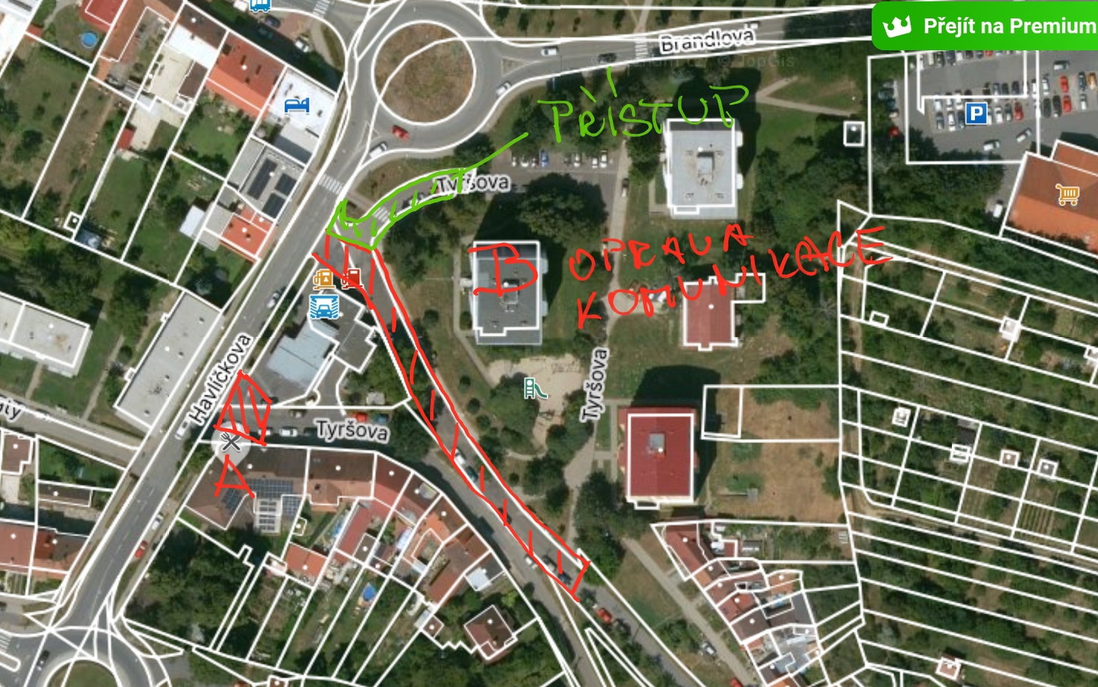 Situace uzávěry části A. a B