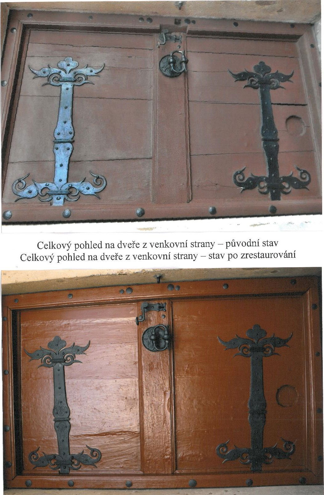 Fotka před a po rekonstrukci dveří z radnice