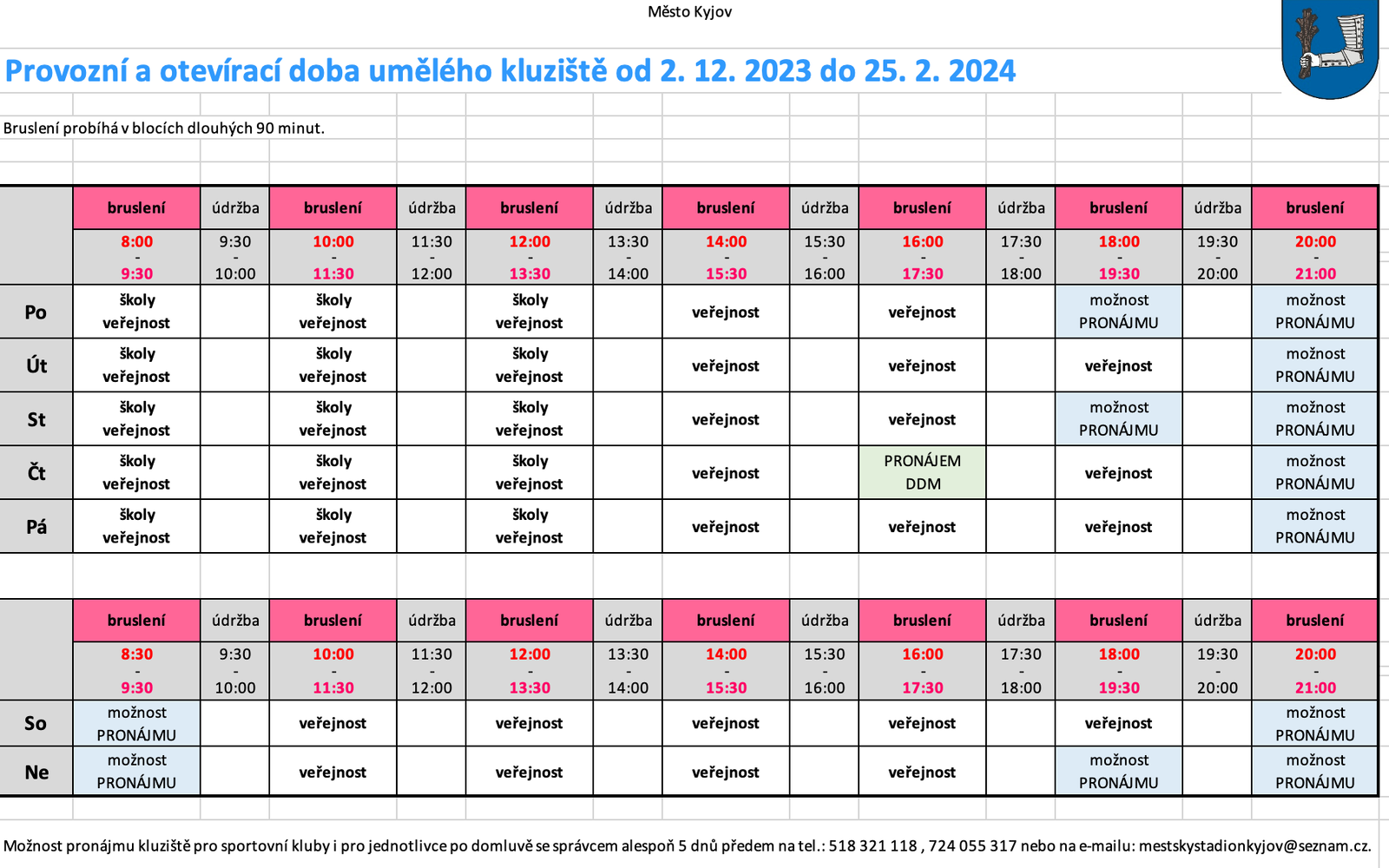 otevírací doba - kluziště