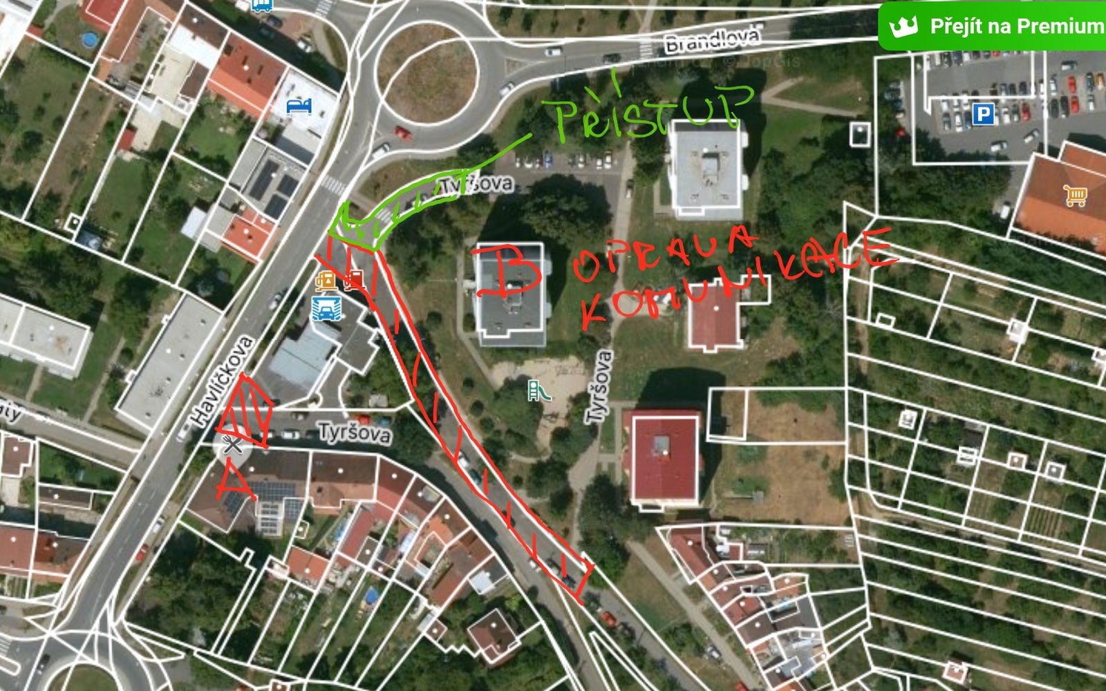 Situace uzávěry části A. a B