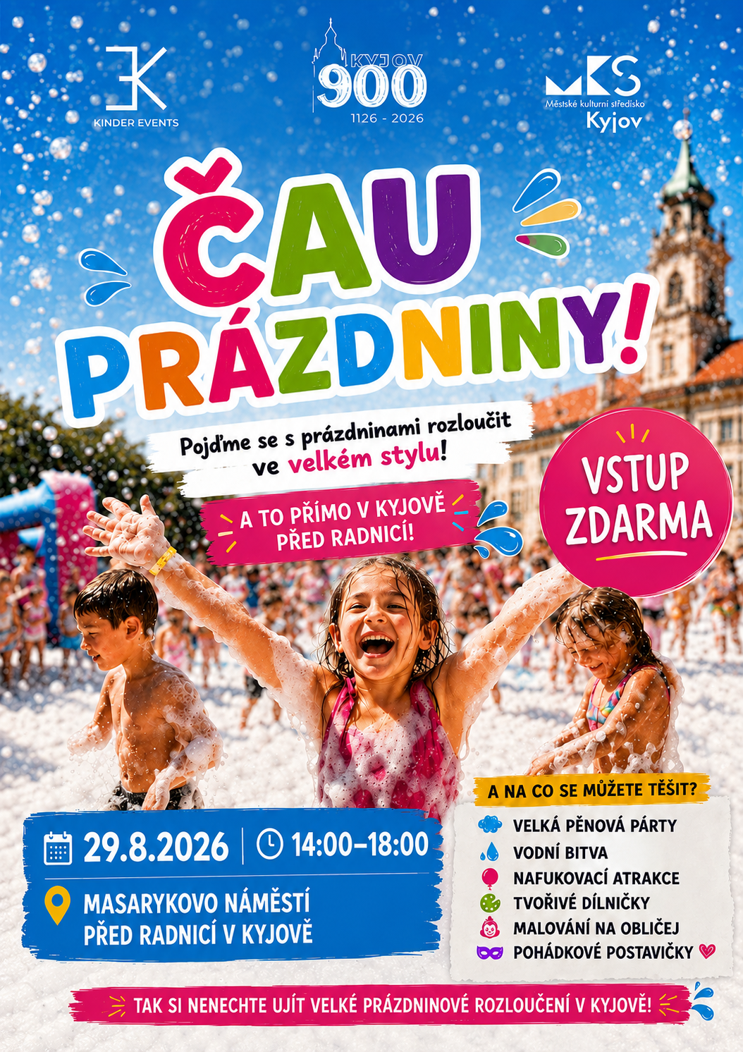 Rozlučte se s prázdninami ve velkém stylu. Kyjov chystá pěnovou párty i tvořivé dílničky